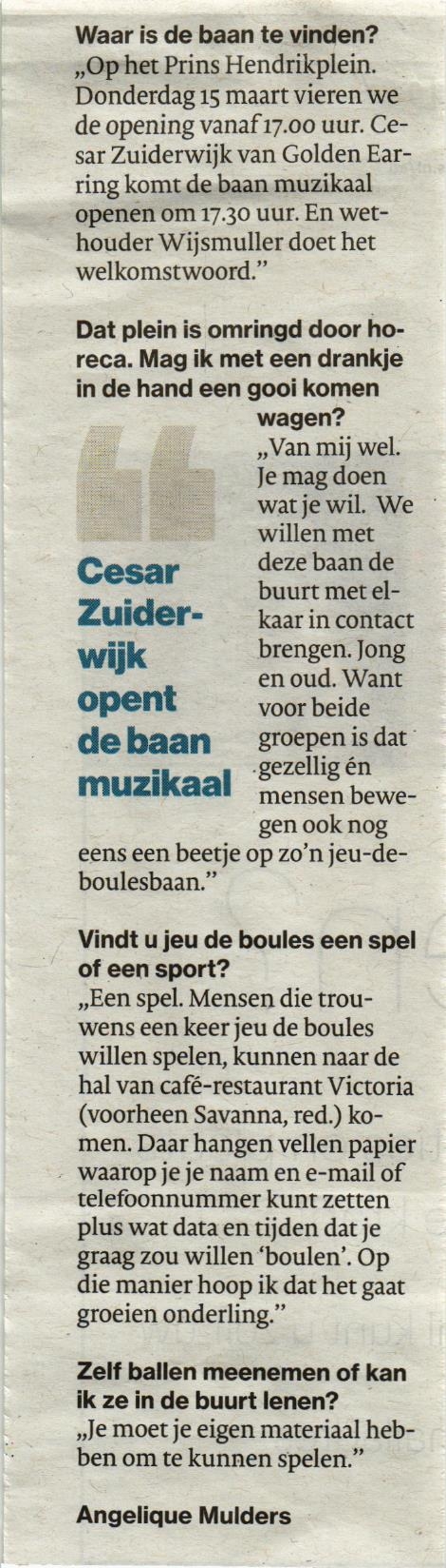 February 26, 2018 AD newspaper article Jeu de boules maakt buurt nog gezelliger.